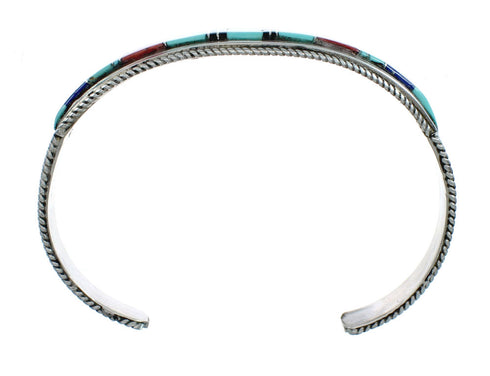 Multicolor Inlay Genuine Sterling Silver Navajo Cuff Bracelet NN20154